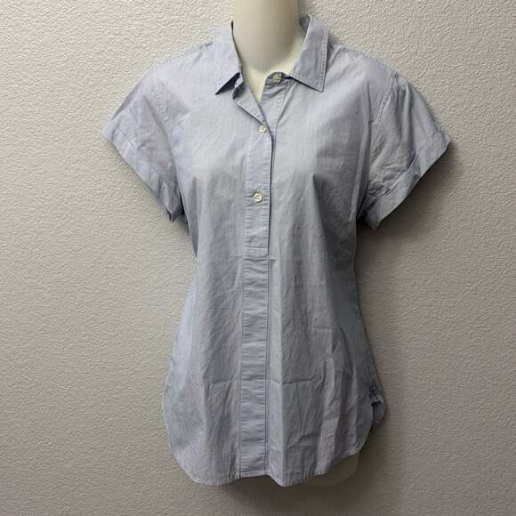 J. Crew Tops - J. Crew Blue and White Striped Short Sleeve Popover Shirt Size M